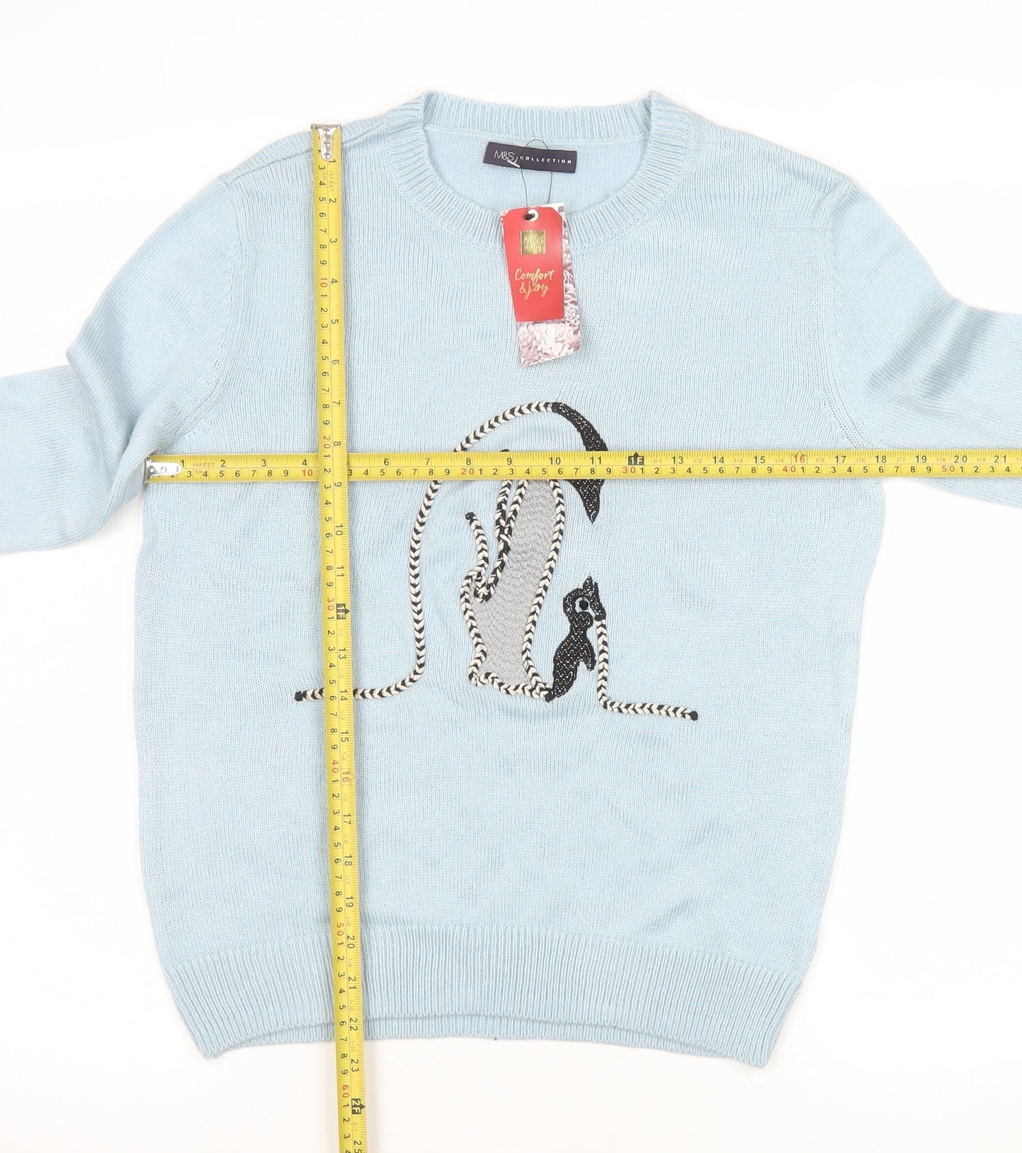 Marks and Spencer Women’s Blue Penguin Jumper Small Crew Neck Knitwear