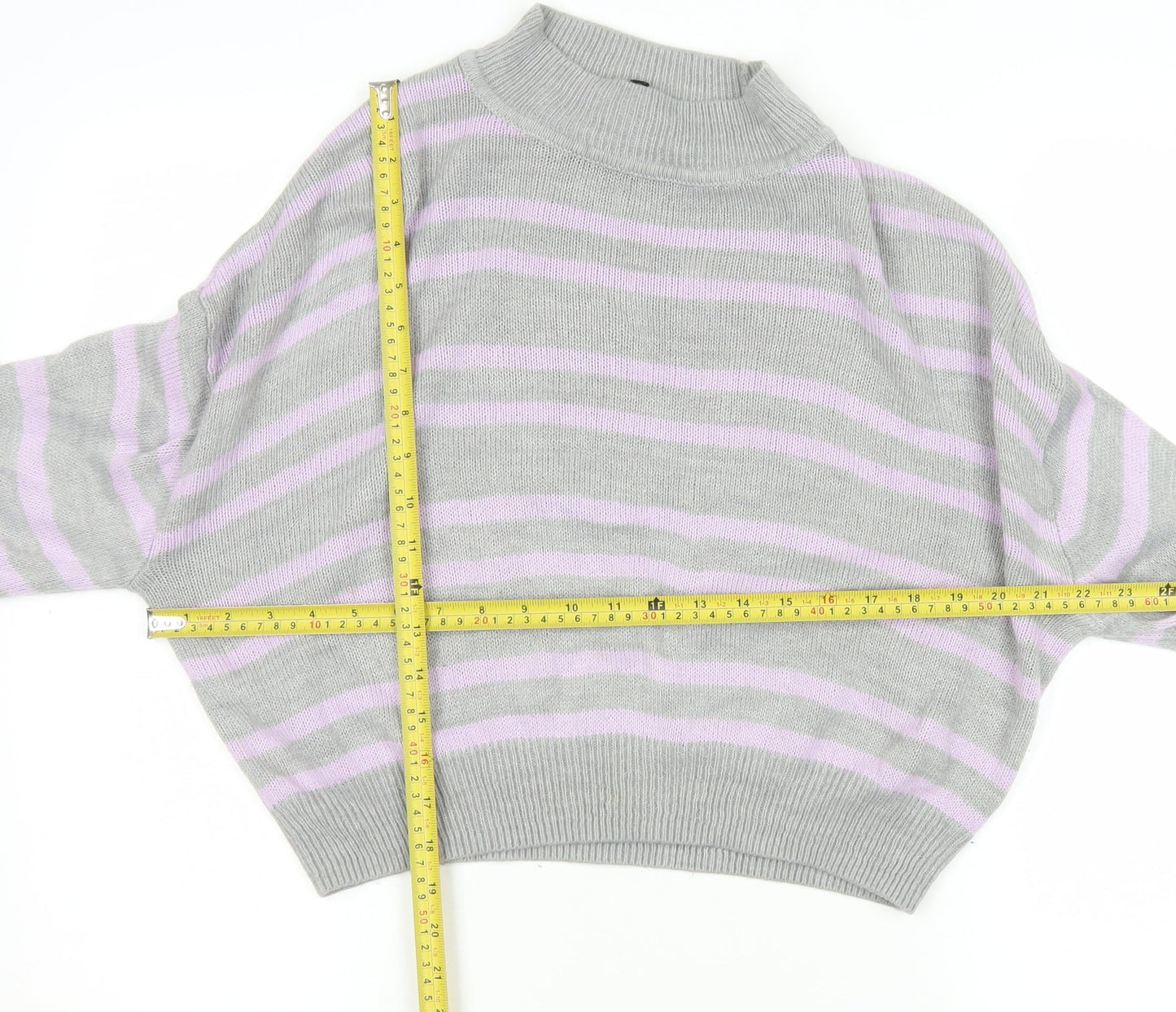 H&M Women’s Grey Pink Striped Mock Neck Jumper Size 12