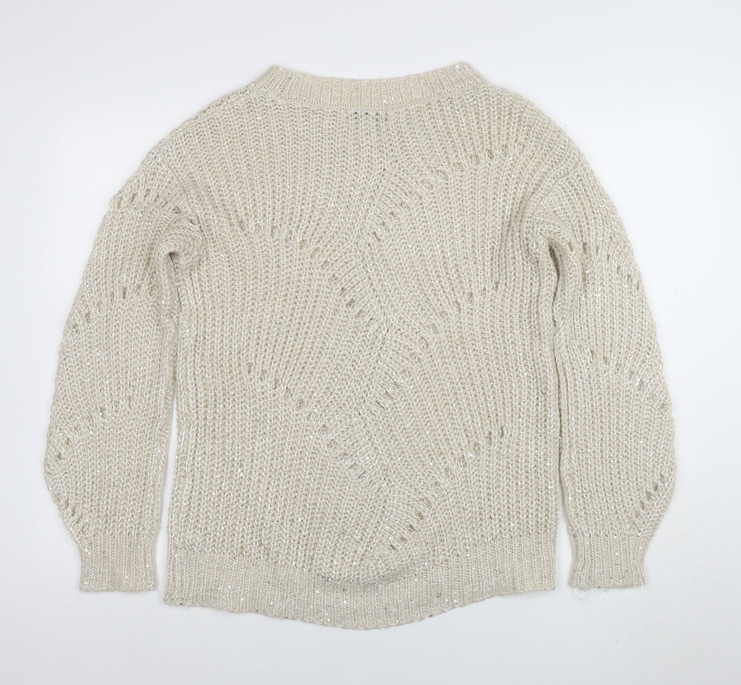 Next Women Ivory Chunky-Knit Crew Neck Jumper Size M
