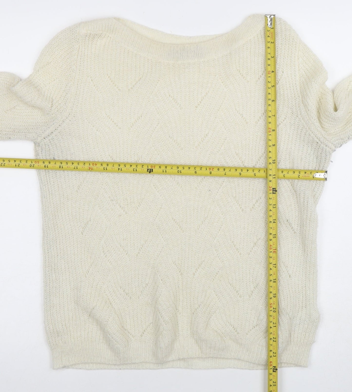 Next Women Ivory Cable-Knit Wool Blend Crew Neck Jumper Size S