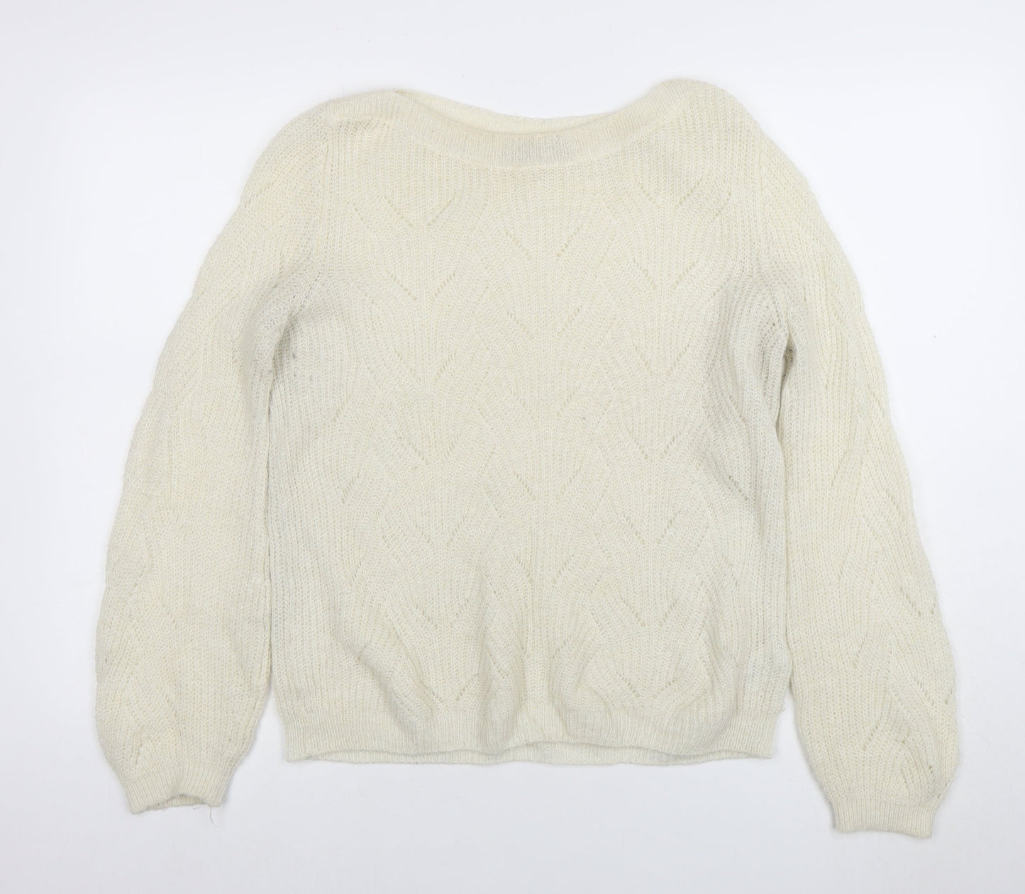 Next Women Ivory Cable-Knit Wool Blend Crew Neck Jumper Size S