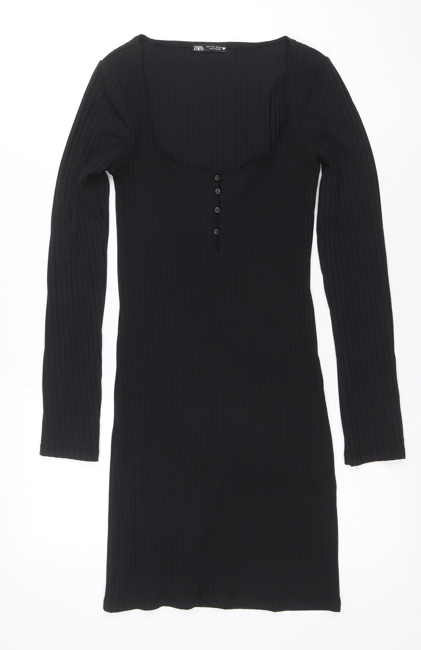 Zara Women Black Bodycon Knit Dress Size S Long Sleeve Stretch
