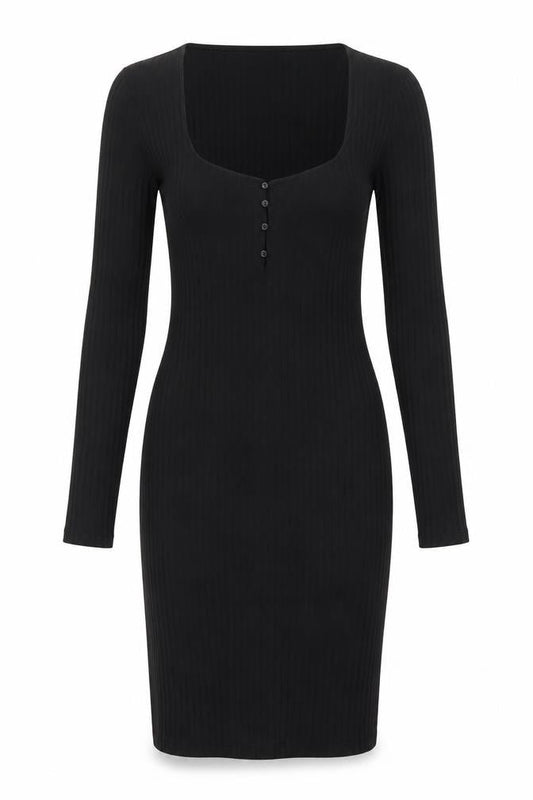 Zara Women Black Bodycon Knit Dress Size S Long Sleeve Stretch