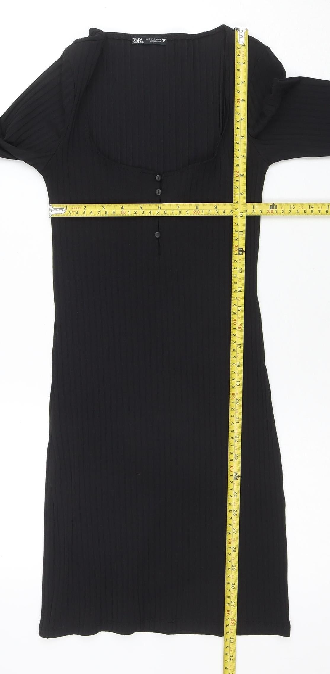 Zara Women Black Bodycon Knit Dress Size S Long Sleeve Stretch