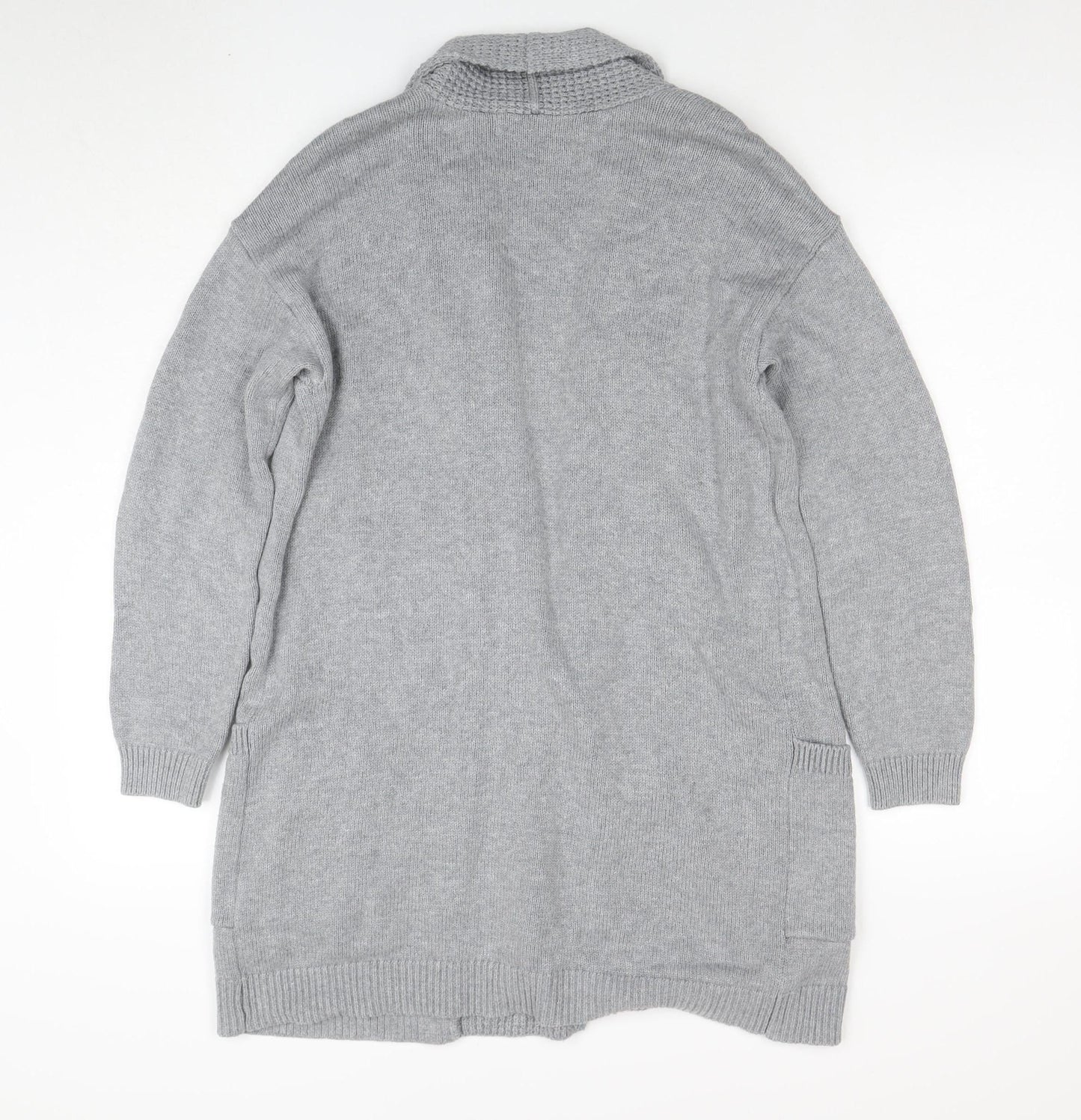 Ella J Women Grey Long Sleeve Open Cardigan UK 10 Cotton Wool Blend