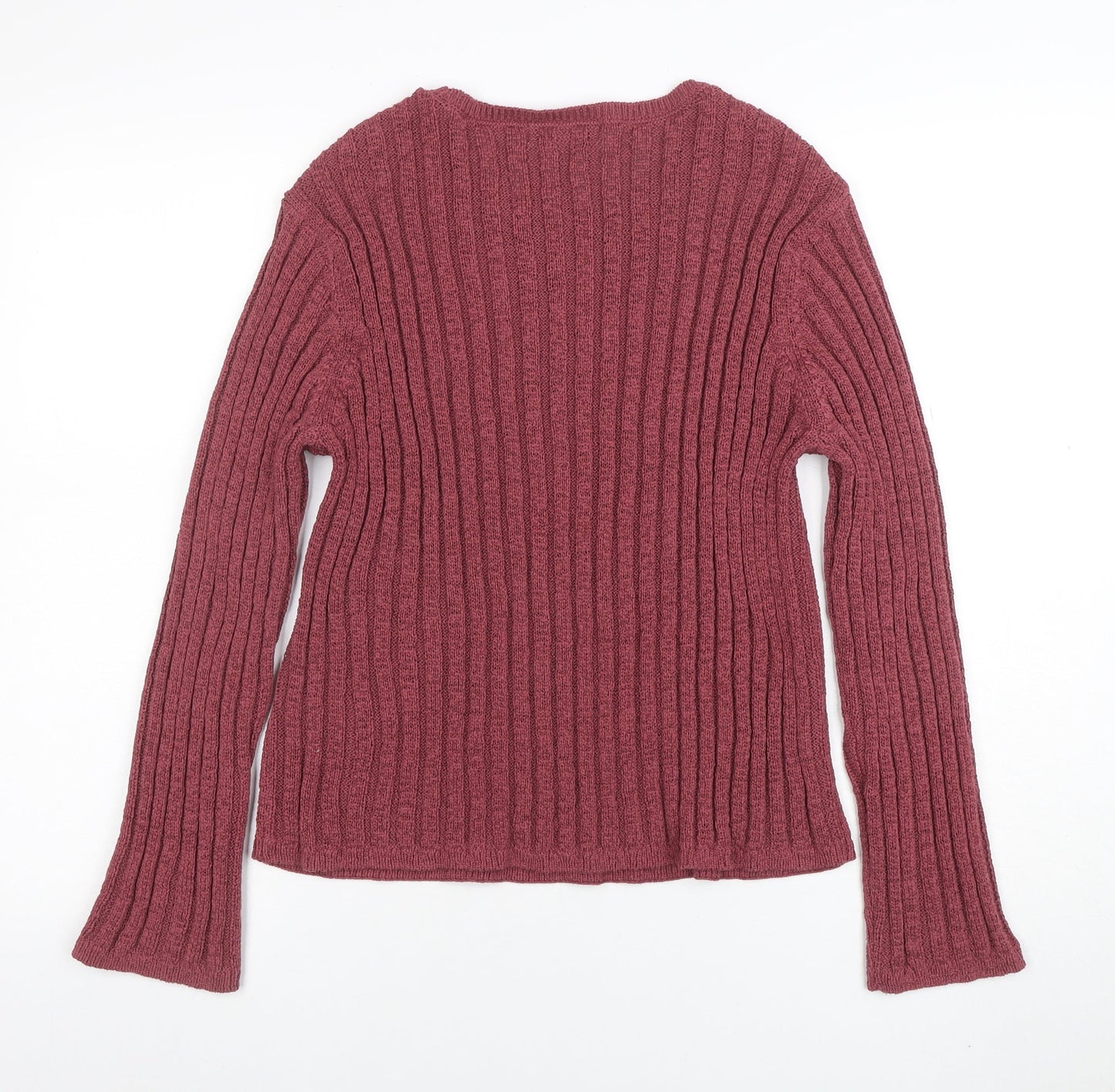 Marks and Spencer Women Purple L Rib Knit Crew Neck Jumper