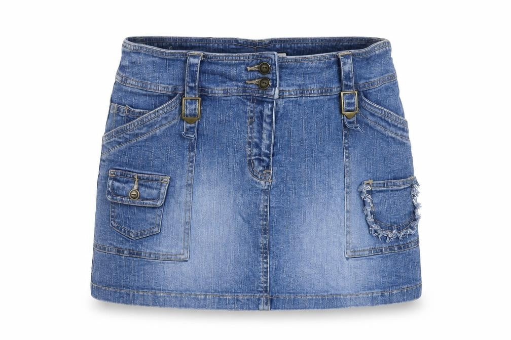 Qizz New York Girls Blue Denim Mini Skirt Size 9/10 Cotton Blend Casual