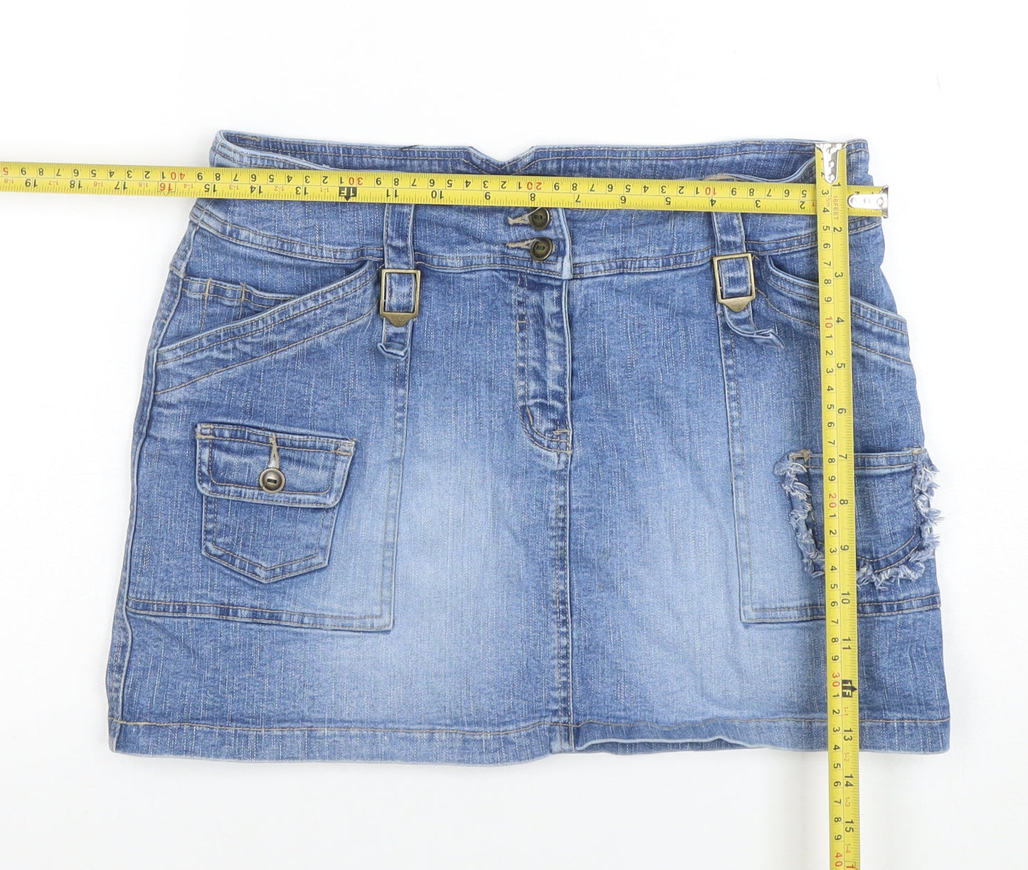 Qizz New York Girls Blue Denim Mini Skirt Size 9/10 Cotton Blend Casual