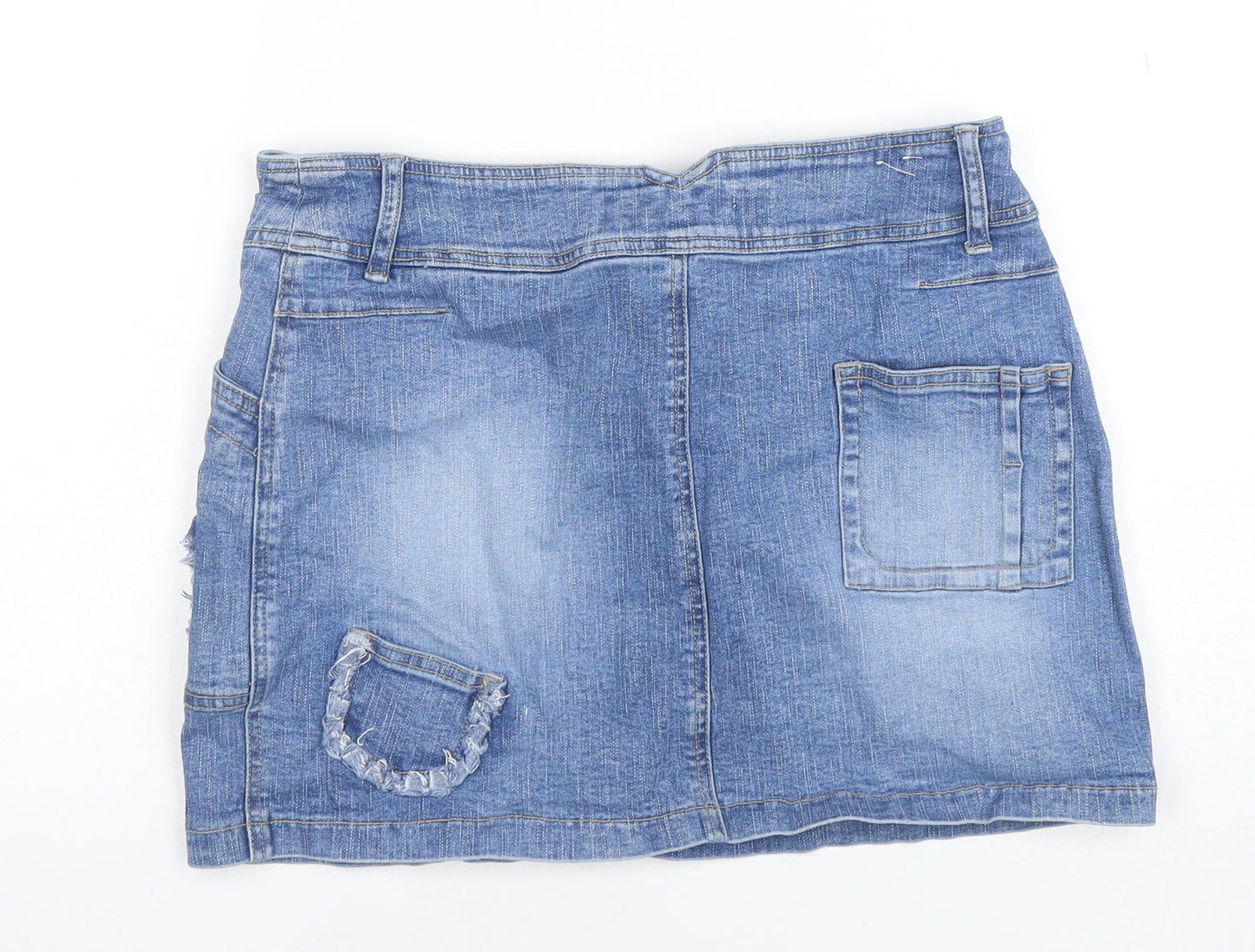 Qizz New York Girls Blue Denim Mini Skirt Size 9/10 Cotton Blend Casual