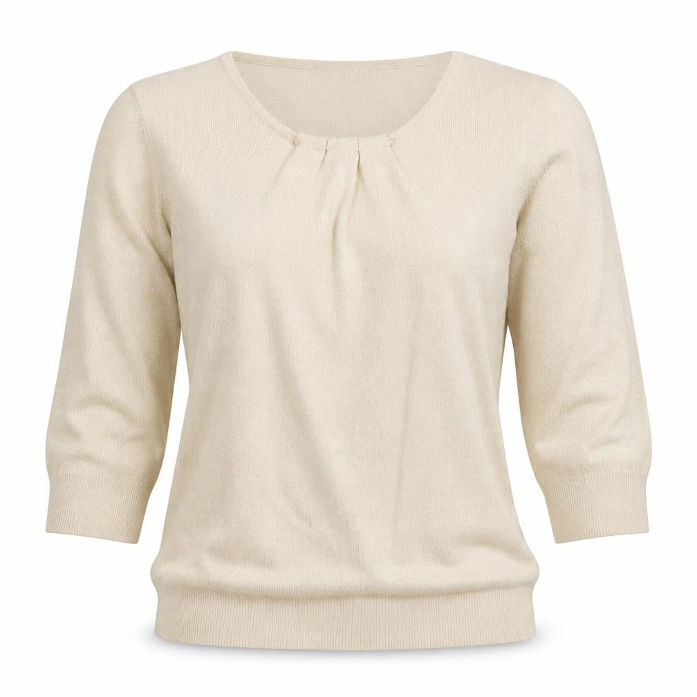Worthington Women's Beige Knit 3/4 Sleeve Scoop Neck Blouse Size L