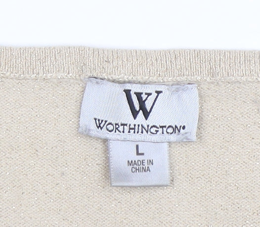Worthington Women's Beige Knit 3/4 Sleeve Scoop Neck Blouse Size L