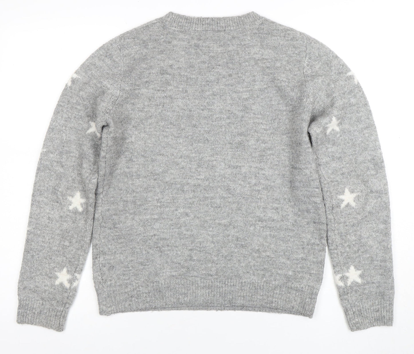 Tu Women Grey Star Knit Crew Neck Jumper Size 10