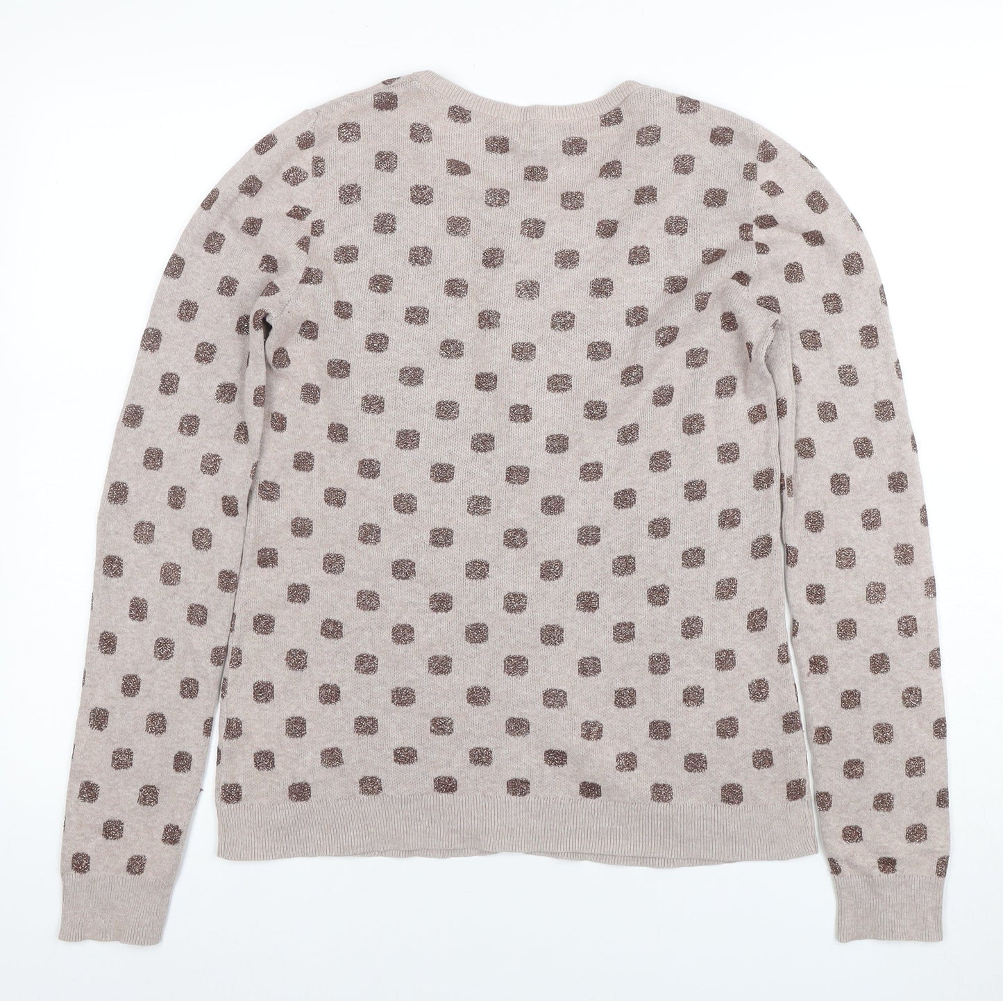 Old Navy Women Beige Polka Dot Cardigan M Knit Crew Neck