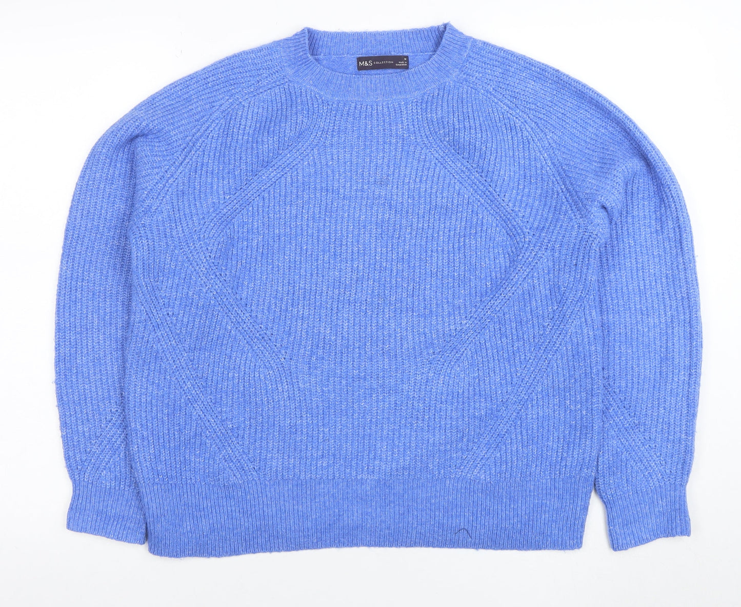 Marks and Spencer Women Blue Wool Blend Crew Neck Jumper M