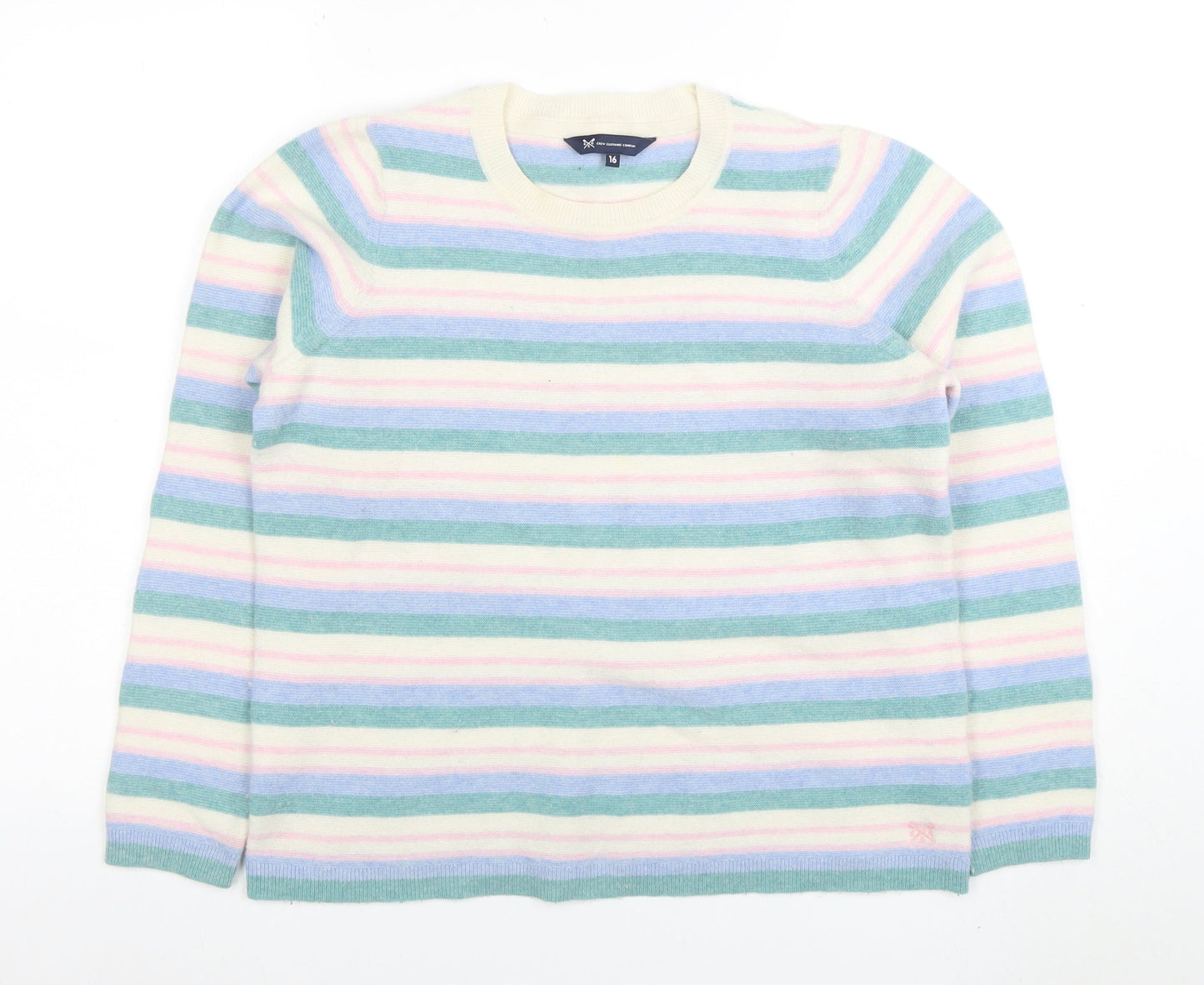 Crew Clothing Women’s Multicoloured Striped Merino Wool Jumper Size 16