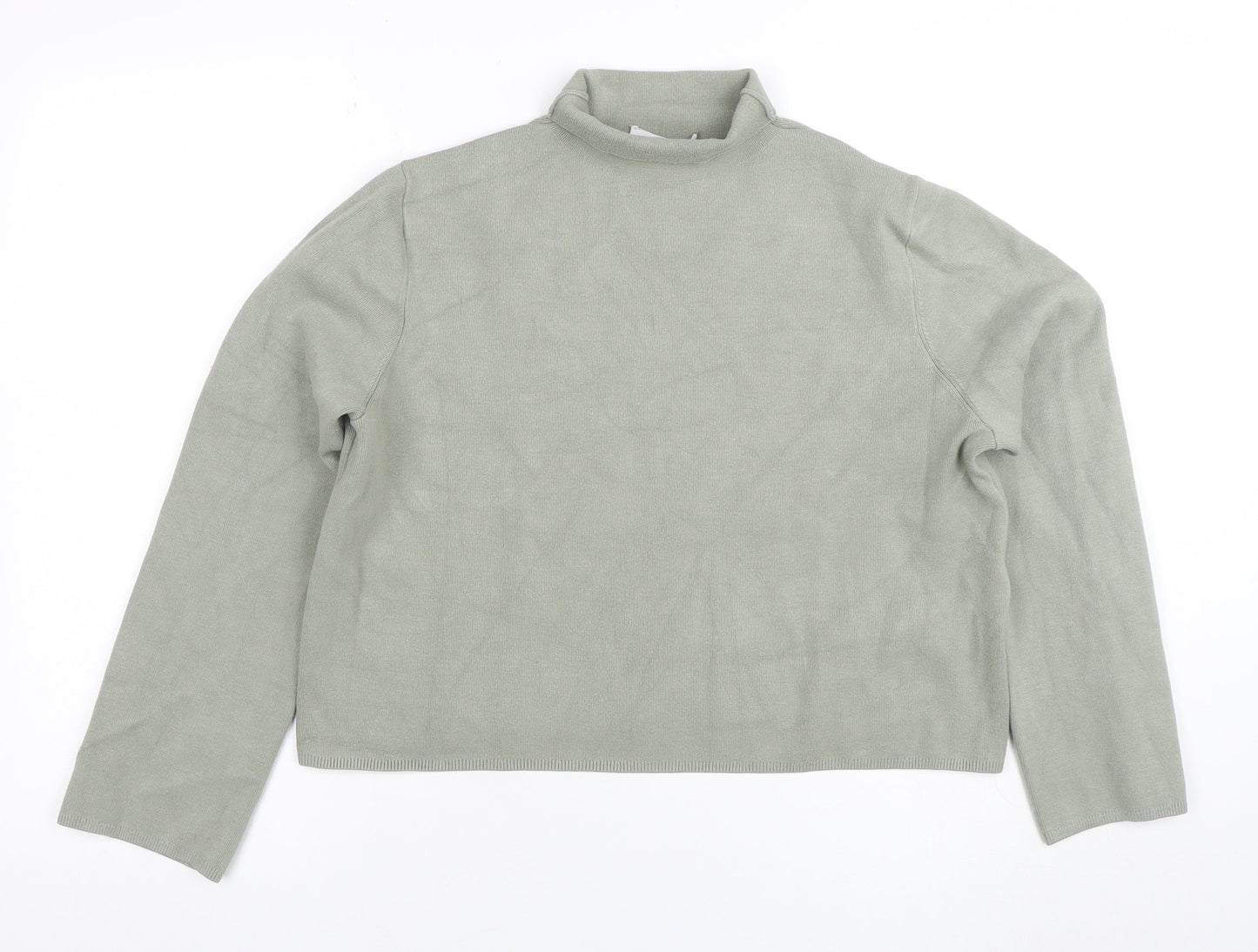 & Other Stories Women Green Mock Neck Knit Long Sleeve Top S