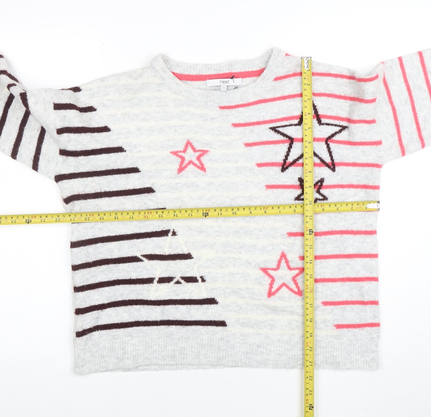 Next Women’s Grey Star Stripe Knit Jumper Size S Long Sleeve