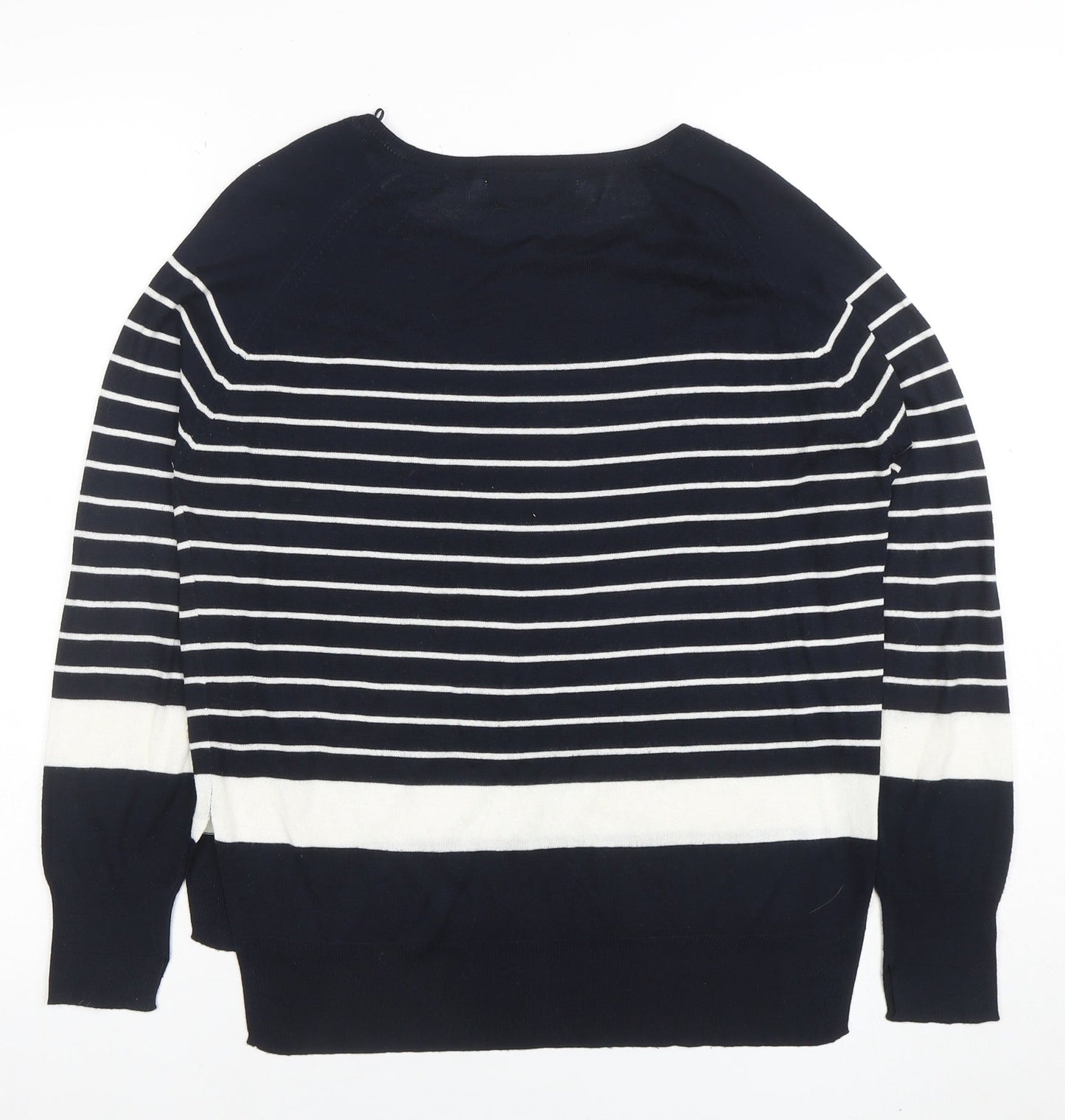 Zara Women Blue Striped Knit Long Sleeve Boat Neck Blouse M