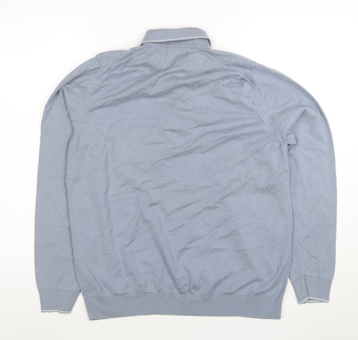 Marks and Spencer Men's Blue Long Sleeve Cotton Blend Polo M