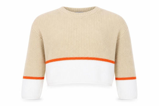 Front view of ASOS Women Beige Colour Block Chunky Knit jumper, size 12