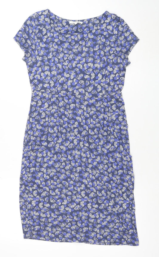 White Stuff Women’s Blue Floral Shift Dress Size 8 Short Sleeve Cotton