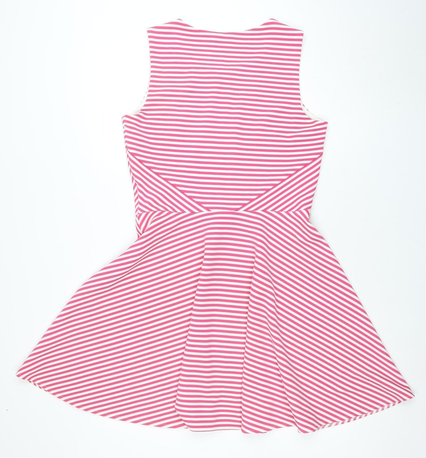 Splash Women's Pink Striped Fit & Flare Dress Size 12 Sleeveless Zip