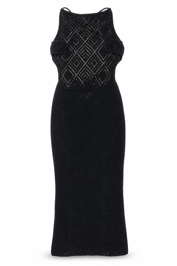 ASOS Womens Black Size 8 Crochet Halter Bodycon Midi Dress