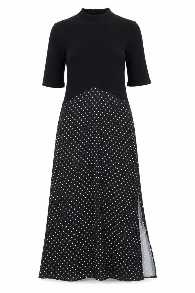 Zara Women Black Polka Dot Fit & Flare Midi Dress Size 12