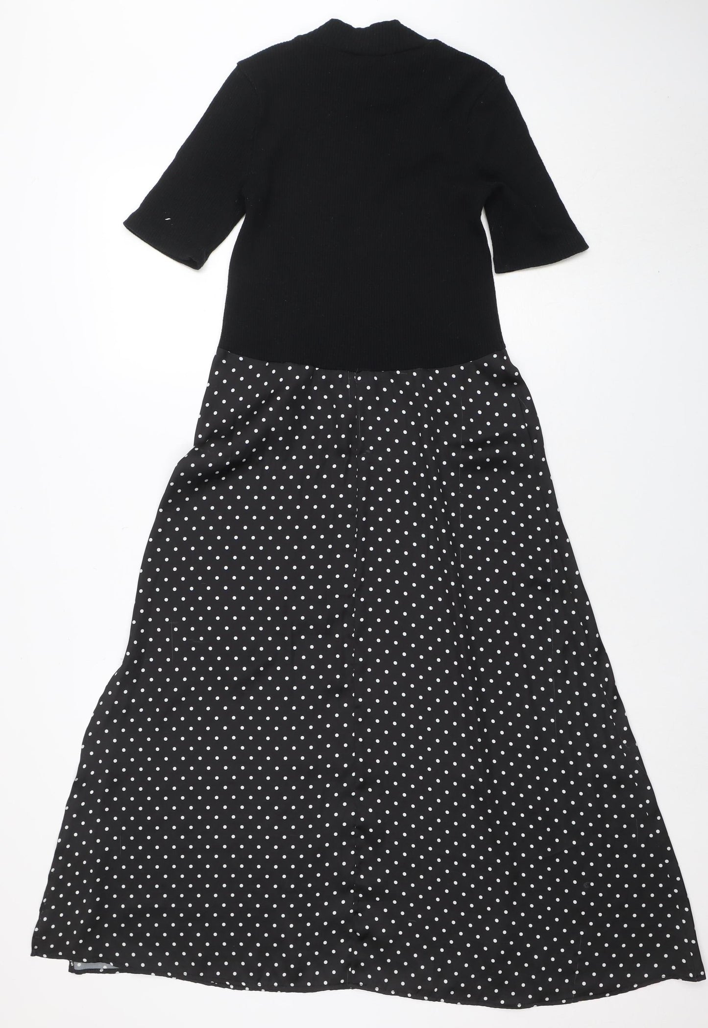 ZARA Women Black Polka Dot Fit & Flare Midi Dress Size 12