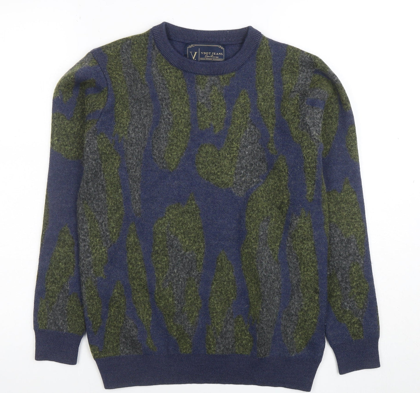 VDOT JEANS Couture Women's Blue Camouflage Merino Wool Jumper M