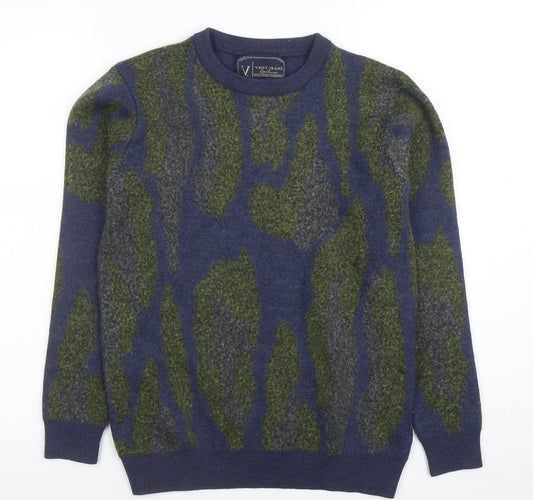 VDOT JEANS Couture Women's Blue Camouflage Merino Wool Jumper M