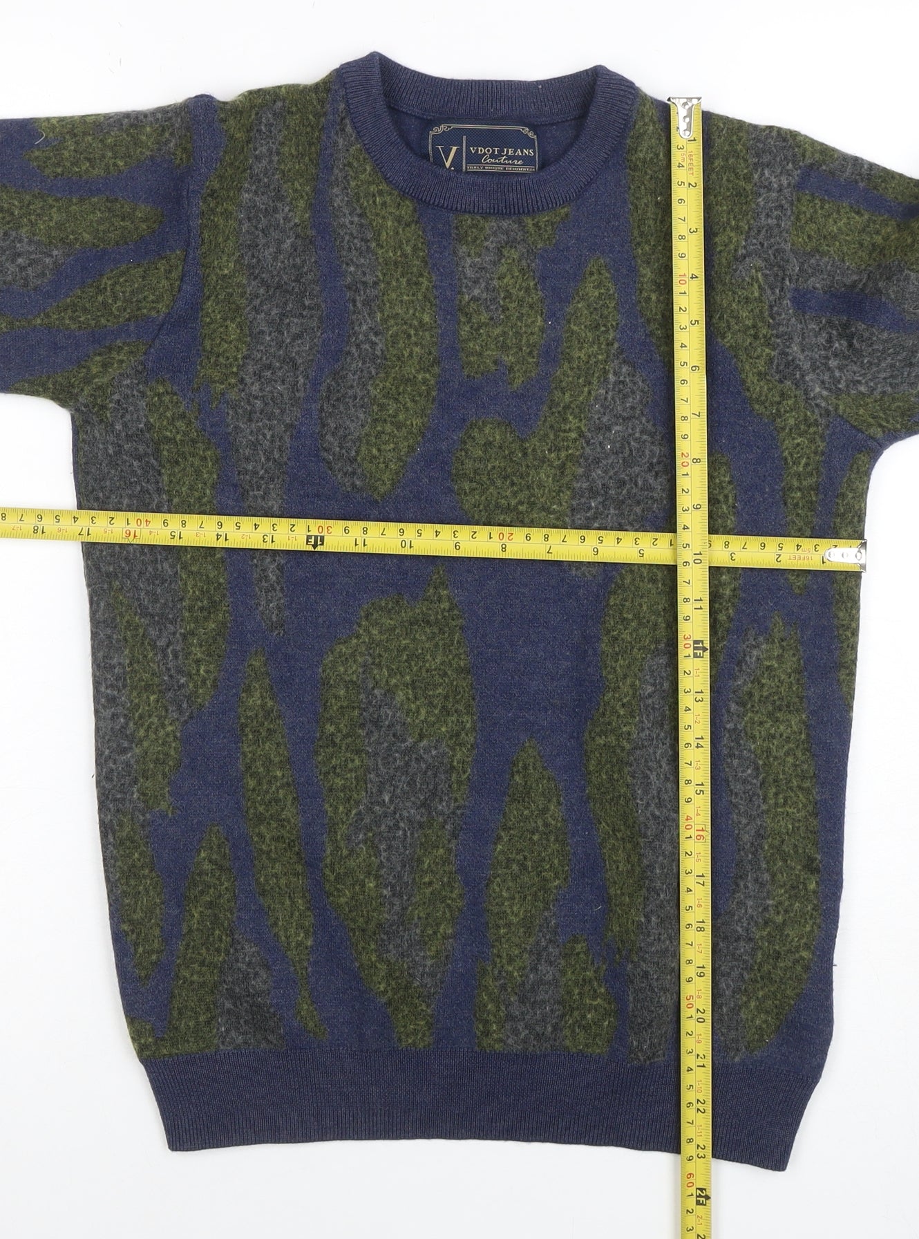 VDOT JEANS Couture Women's Blue Camouflage Merino Wool Jumper M