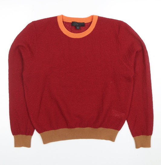 Zara Women Red Crew Neck Knitted Jumper M Wool Blend Long Sleeve Classic Fit