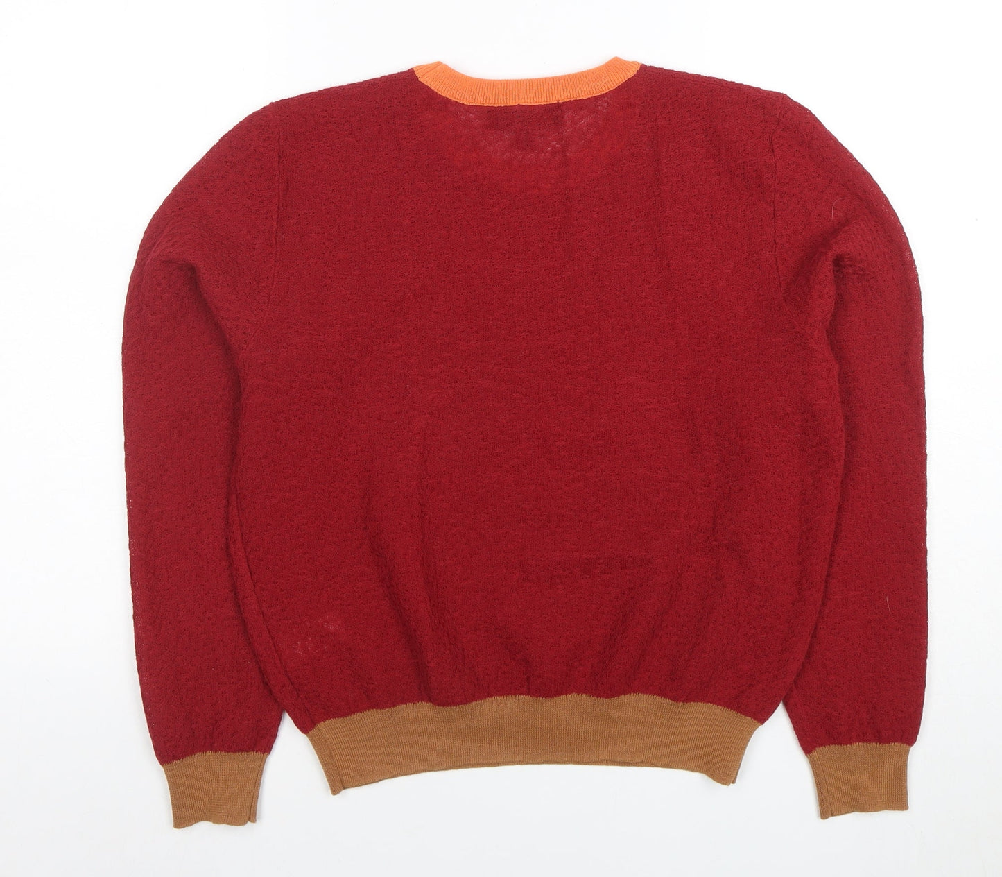 Zara Women Red Crew Neck Knitted Jumper M Wool Blend Long Sleeve Classic Fit