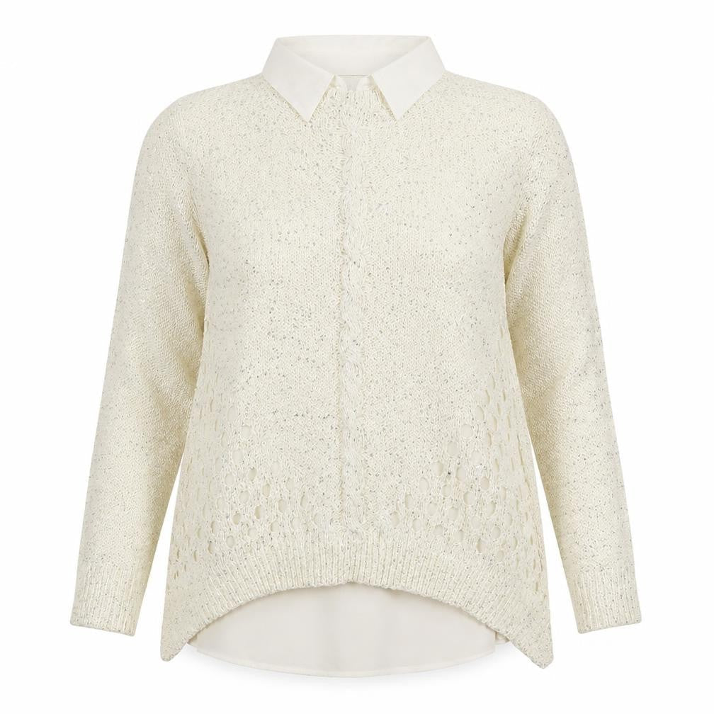 Quiz Womens Ivory Collared Sequin Knit Long Sleeve Pullover Jumper Size 16