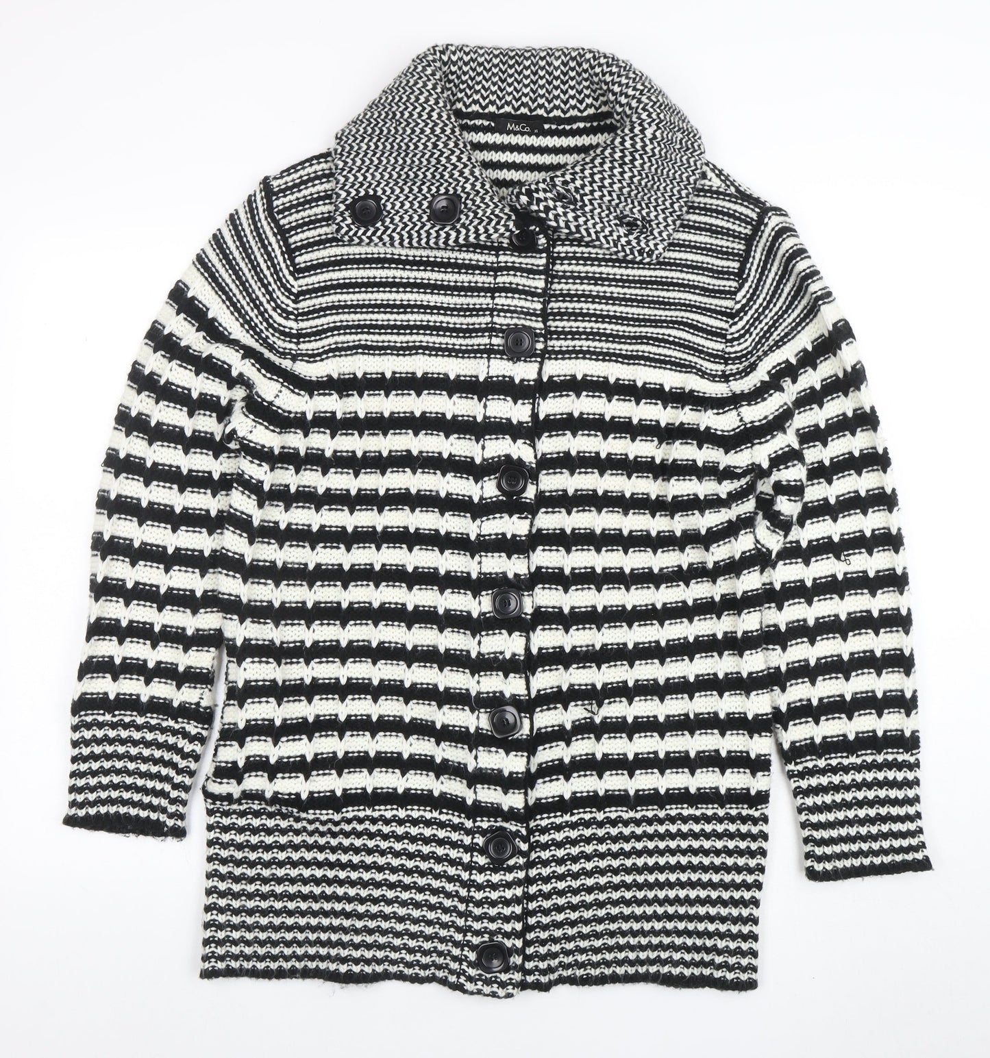 M&Co Women’s Black White Collared Chunky Knit Button Cardigan XL