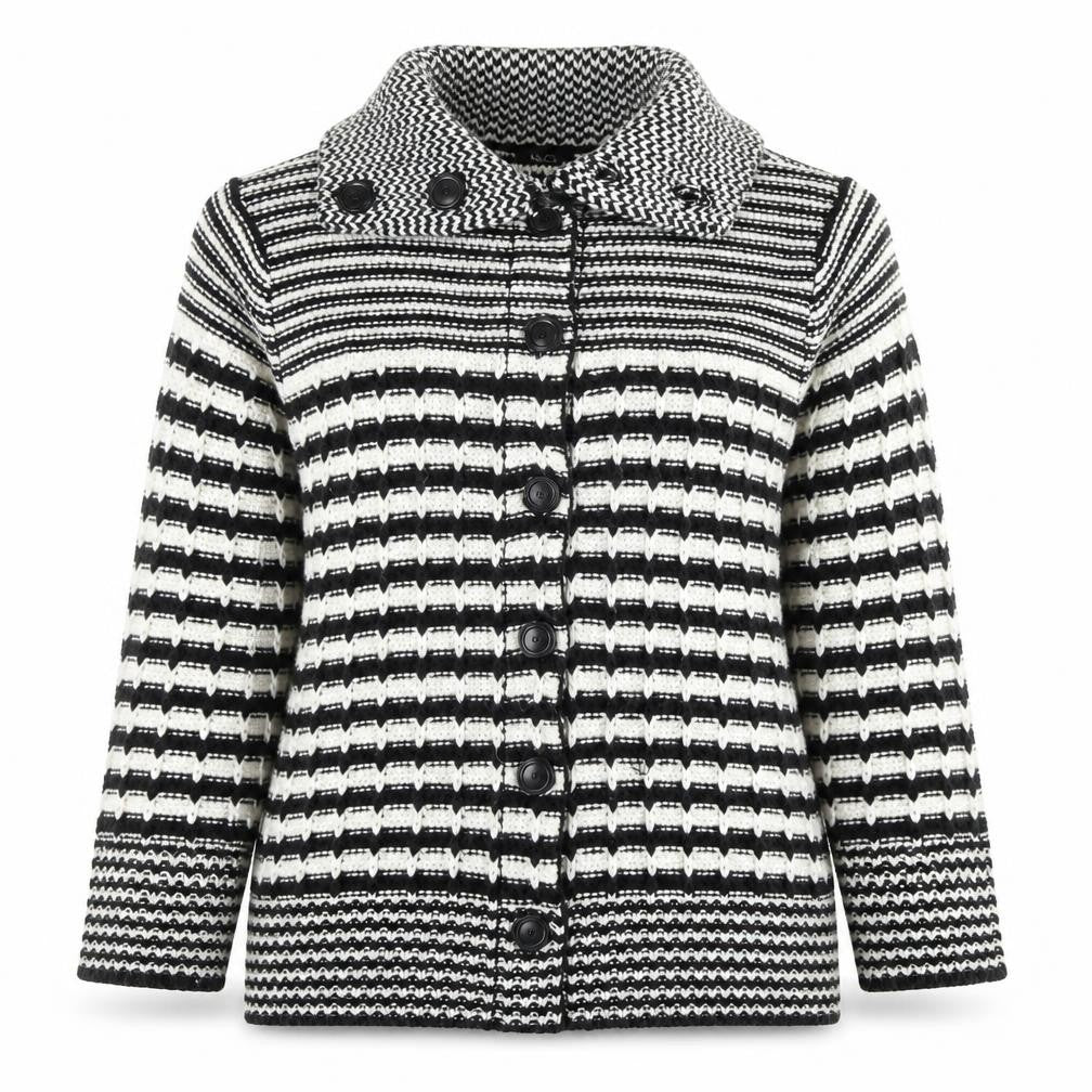 M&Co Women’s Black White Collared Chunky Knit Button Cardigan XL