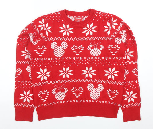 Disney Womens Red Christmas Mickey Mouse Pullover Jumper Size M