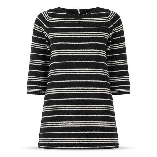 Monsoon Women’s Black Stripe Knit Shift Dress M 3/4 Sleeve