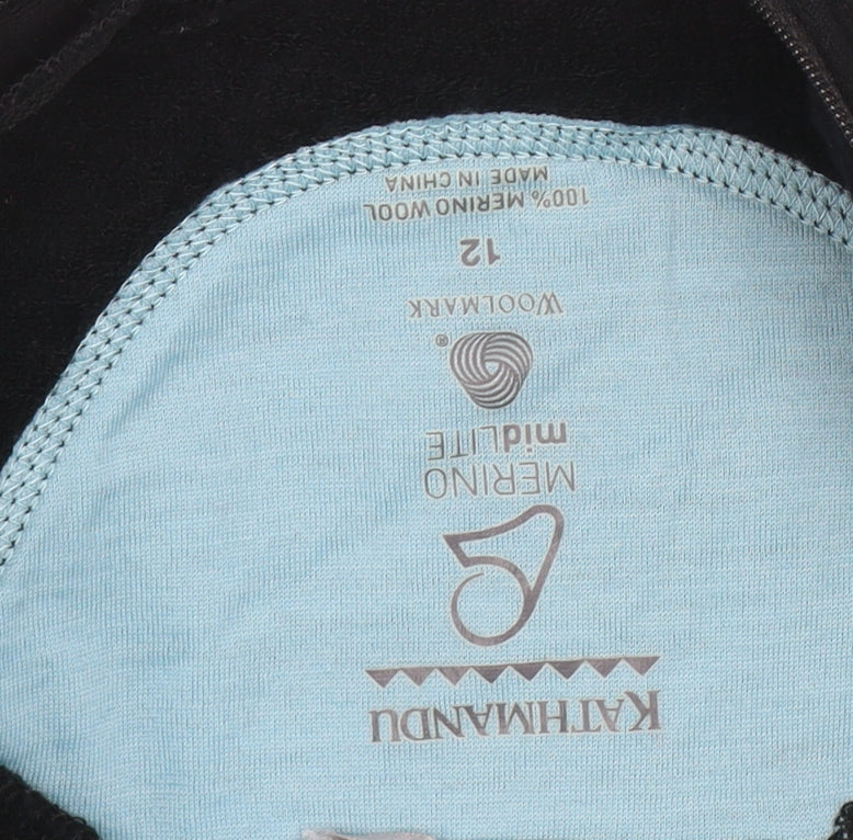 Kathmandu Women Black Merino Wool 1/2 Zip Pullover Hoodie Size 12