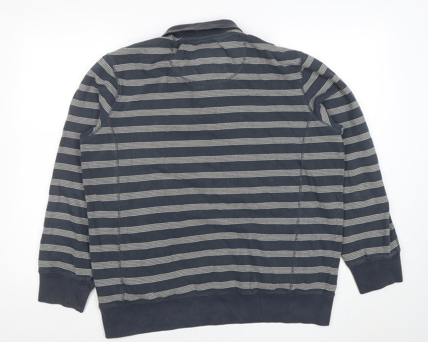 Marks and Spencer Men's Blue Striped Long Sleeve Cotton Polo M