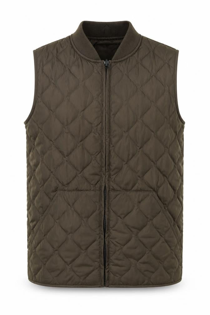 AW85 Men's Brown Quilted Polyester Waistcoat Small Padded Zip Casual