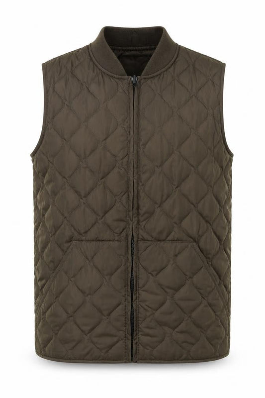 AW85 Men's Brown Quilted Polyester Waistcoat Small Padded Zip Casual