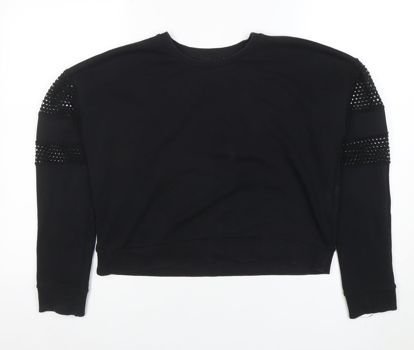 New Look Women Black Size 12 Studded Sleeve Crew Neck Jumper