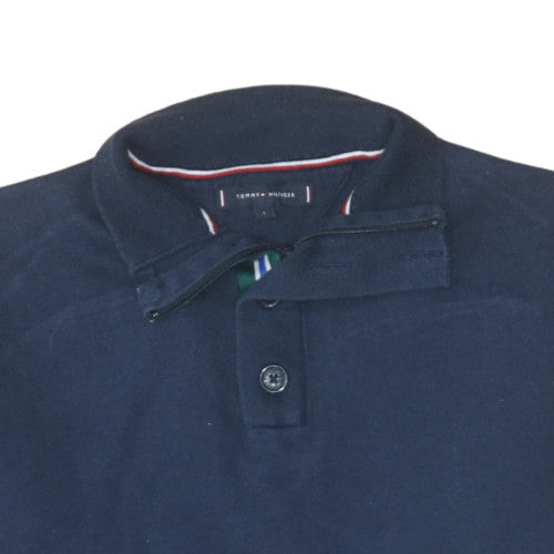 Tommy Hilfiger Men Blue Cotton Henley Jumper L Collared Knit