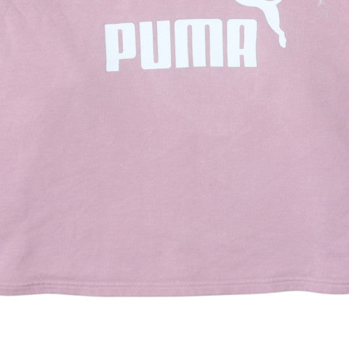 Puma Women Pink Hooded Pullover Sweatshirt Size L Logo Print