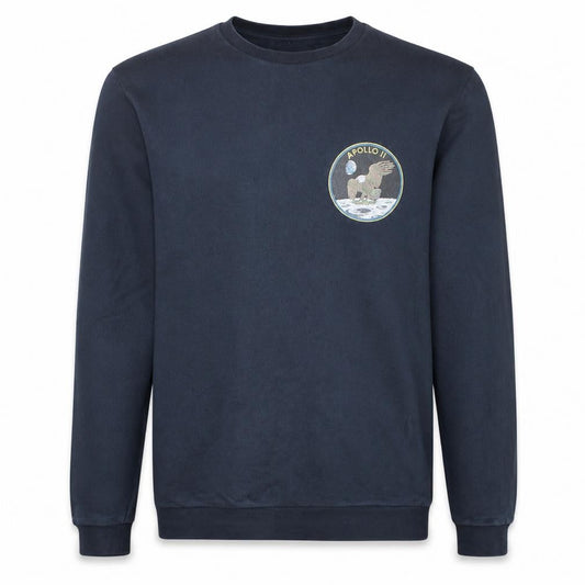 Front view of ASOS Men’s Blue Apollo 11 Crew Neck Cotton Sweatshirt, size M
