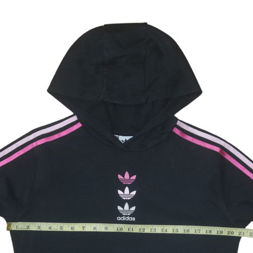 Adidas Girls Black Pullover Hoodie 15-16 Years Hooded Fleece Logo Sweatshirt
