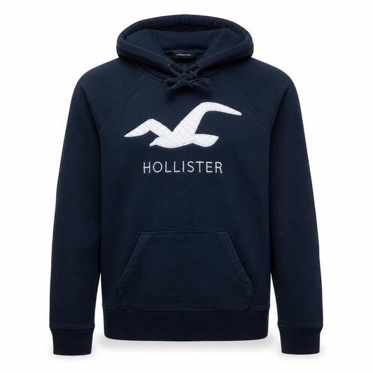 Hollister Men's Blue Pullover Hoodie M Embroidered Logo Fleece