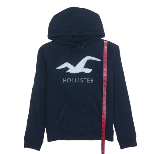 Hollister Men's Blue Pullover Hoodie M Embroidered Logo Fleece